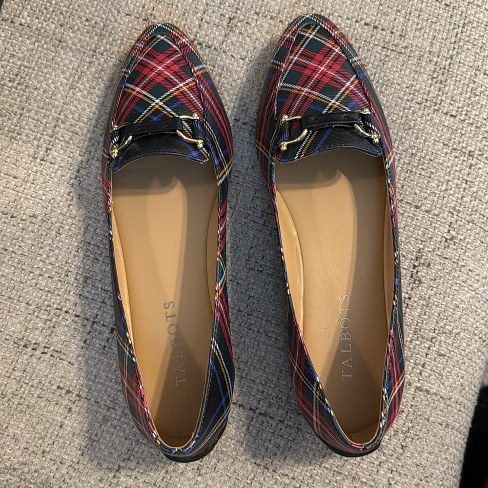 Talbots Leather Flat Pointed Toe Drivers in Plaid Size 6.5 - Picture 3 of 9